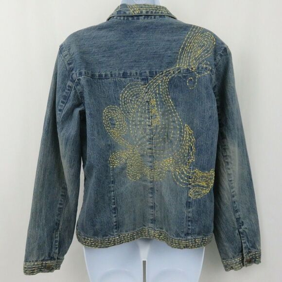 Chico's Gold Metallic Embroidery Denim Jacket - Picture 3 of 9